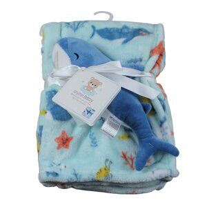 Stylish Baby Shark Plush Toy Blanket Set Boys Blue Ocean Sea Life Fleece NWT